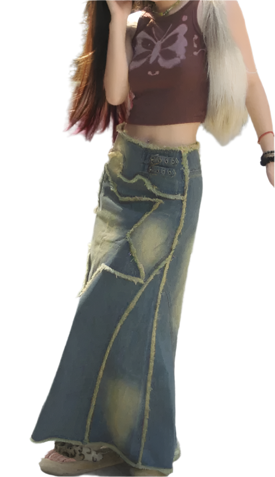 Star Patchwork Denim Skirt