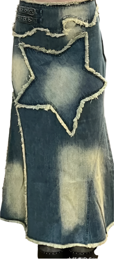 Star Patchwork Denim Skirt