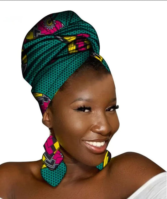 Ankara Head Wrap & Earrings Set